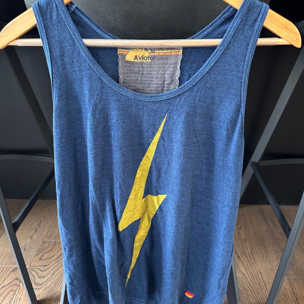 Aviator Nation Blue Tank Top with Yellow Lightning Bolt